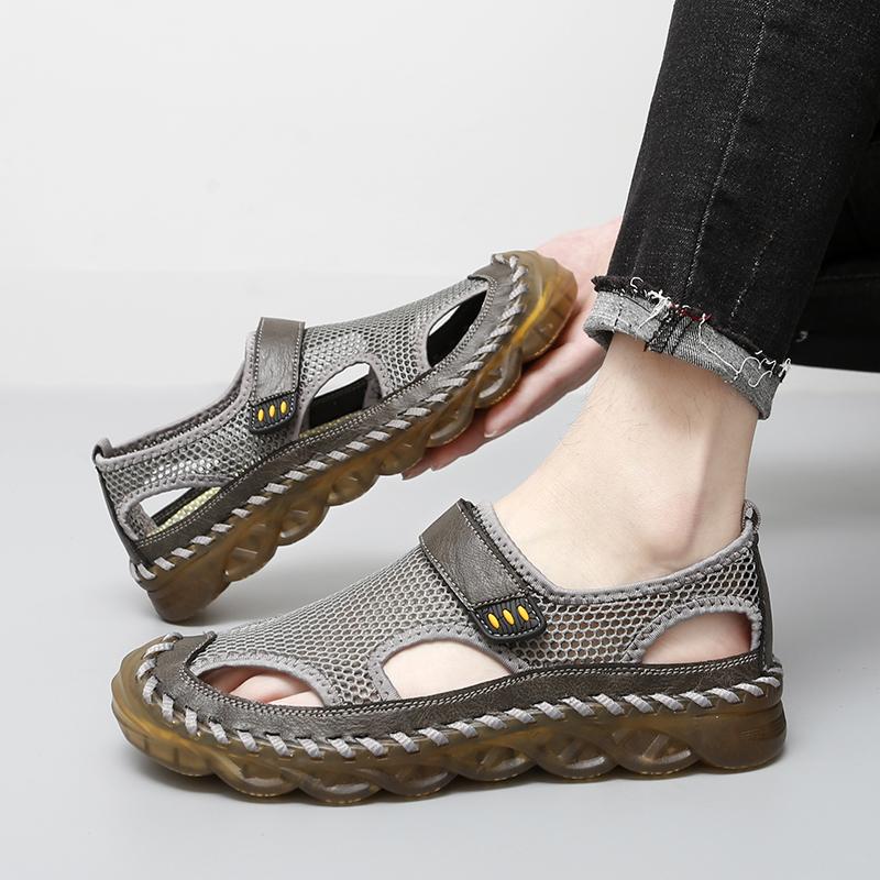 Кожаная модная прогулочная обувь, мужские элитные брендовые дышащие роскошные сандалии, универсальные мужские уличные лоферы, новые пляжные мужские сандалии