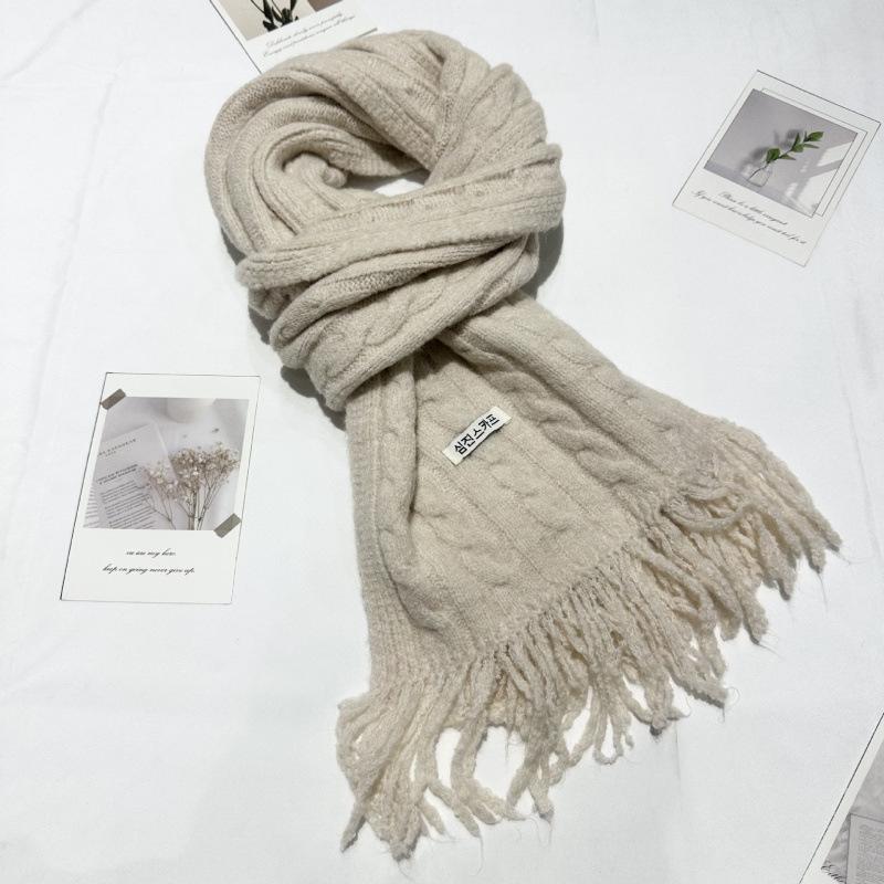New Versatile Retro Twist Wool Blended Tassel Scarf for Men and Women Korean Style Wool Knitted Narrow Version Short Scarf