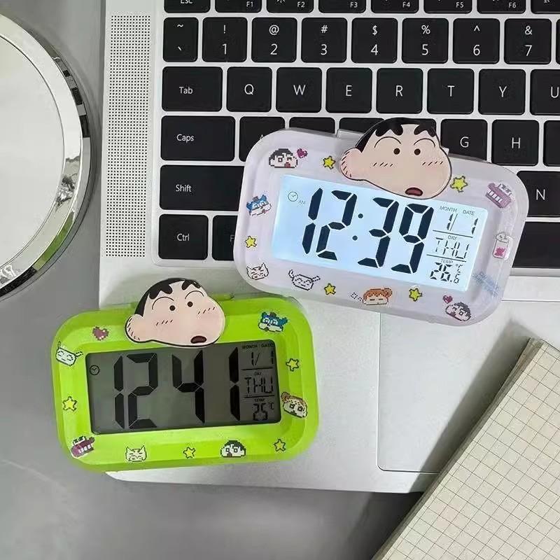 Новый будильник Crayon Shin Shiba, светящиеся прикроватные часы, простые креативные многофункциональные часы для общежития, кабинета, настольные часы