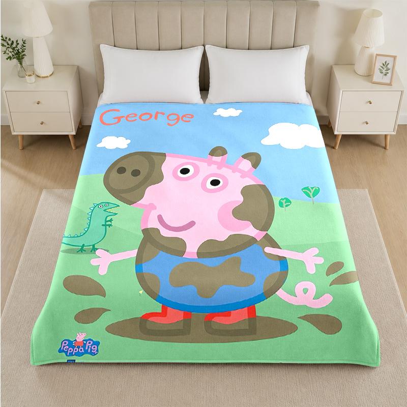 Peppa Pig Print Flannel Blanket Cozy Warm Plush Throw Blanket For Bed Sofa Couch Indoor Household Use