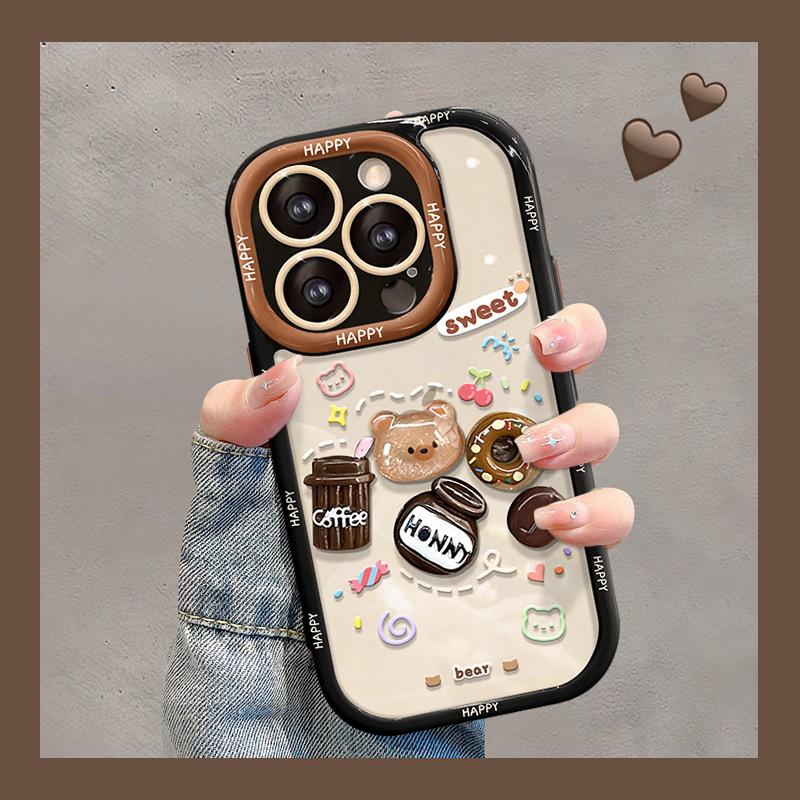 Applicable To Apple 14 Mobile Phone Case IPhone 13pro Coffee Bear Three-dimensional Doll Pendant 12/11 Silicone Anti-fall