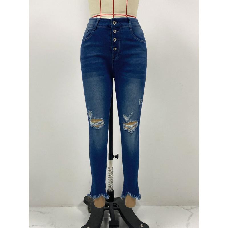 Летние женские джинсы Stretch Hole Slim Comfortable Брюки со средней посадкой