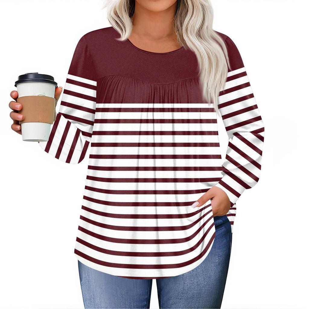 Womens Plus Size Tops Long Sleeve Shirts Round Neck Flowy Tunic Casual Loose Blouse L-5X