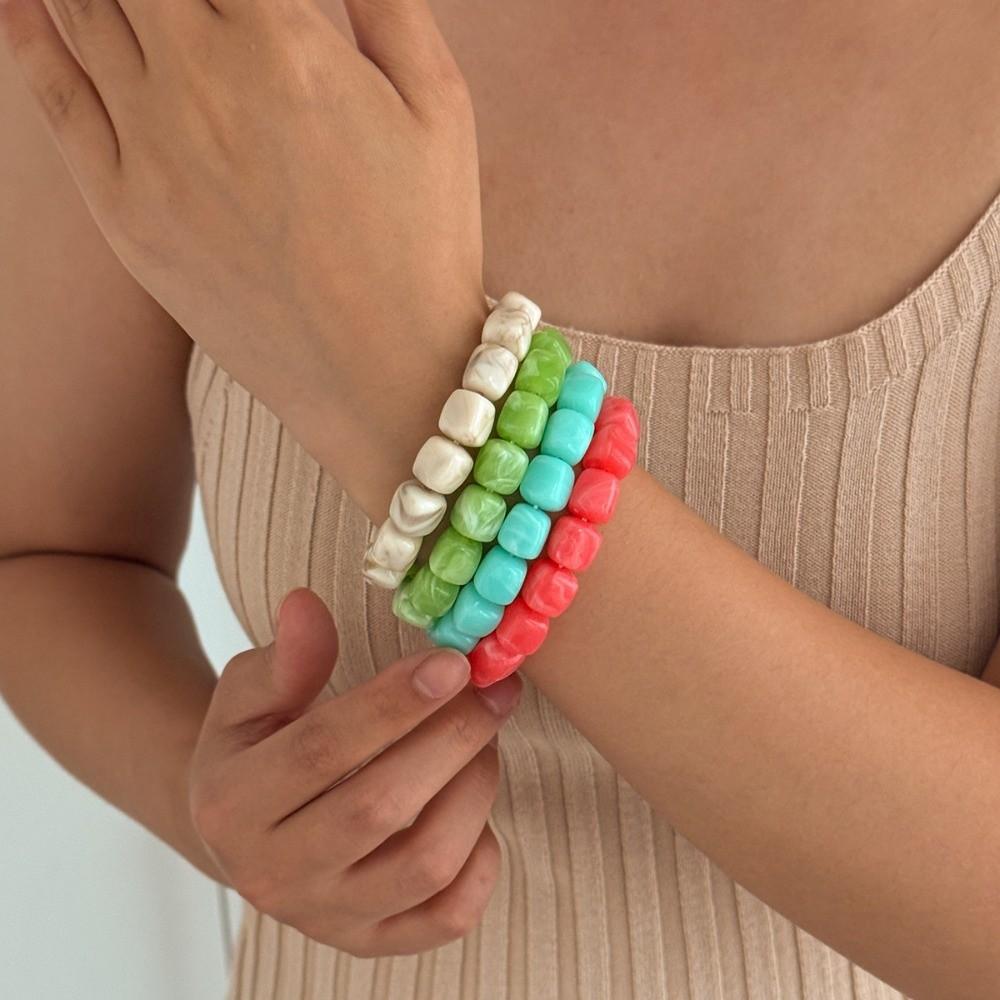 4Pcs Multicolor Round Bangles Marbling Cuff Bracelet Set Vintage Beads Bracelet Set Jewelry