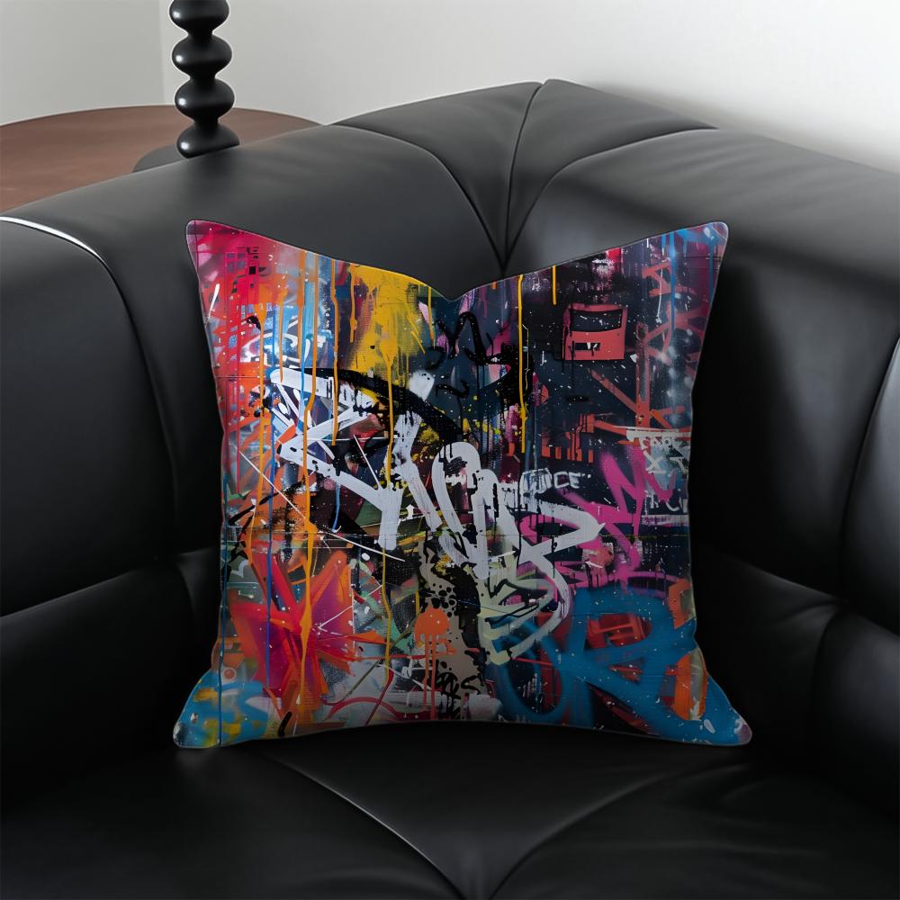 pop Street fashion graffiti art patterns Cushion Cover Pillow Case Antidustmite Invisible zipper silky plush cushion
