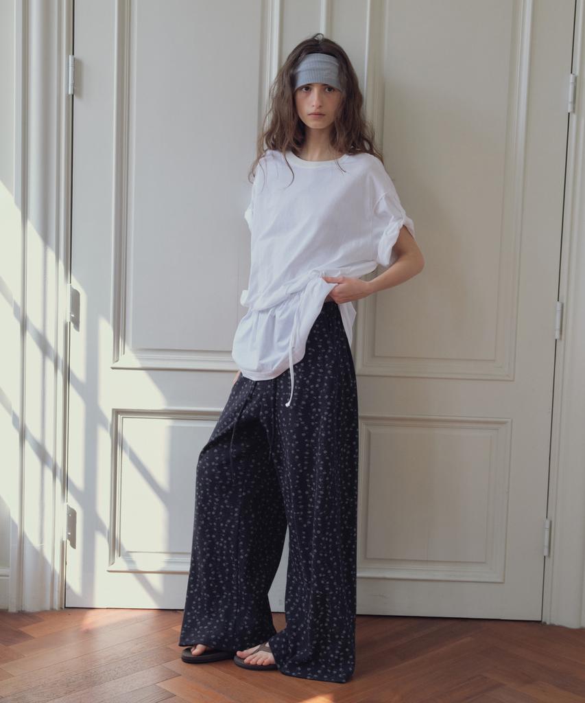 CITTA Flower Waffle Wide Pants_Ctb577(Navy)