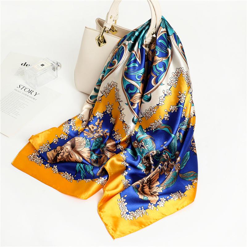 90 * 90cm New Silk Scarf Women'S Spring And Summer Decorative Scarf Sunscreen Travel Shawl Autumn And Winter Scarf Thin Edition
