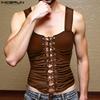 INCERUN Summer Men Strap Sleeveless Rumple Bandage Party Fitted Tank Tops