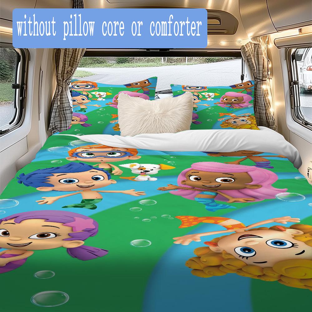 Bubble Guppies Inspired Pattern Bedding,Quilt Set Quilt Cover Pillowcase Home Birthday Gift (1*duvet cover+2*pillowcase,without core)XSJT0917276