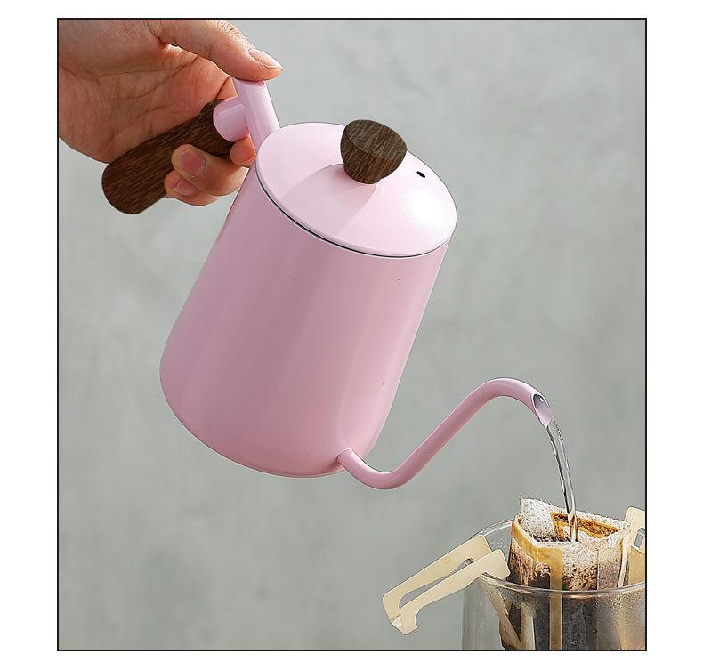 Кофейник из нержавеющей стали 304 с ручкой из цельного дерева, узкий носик, 600 мл