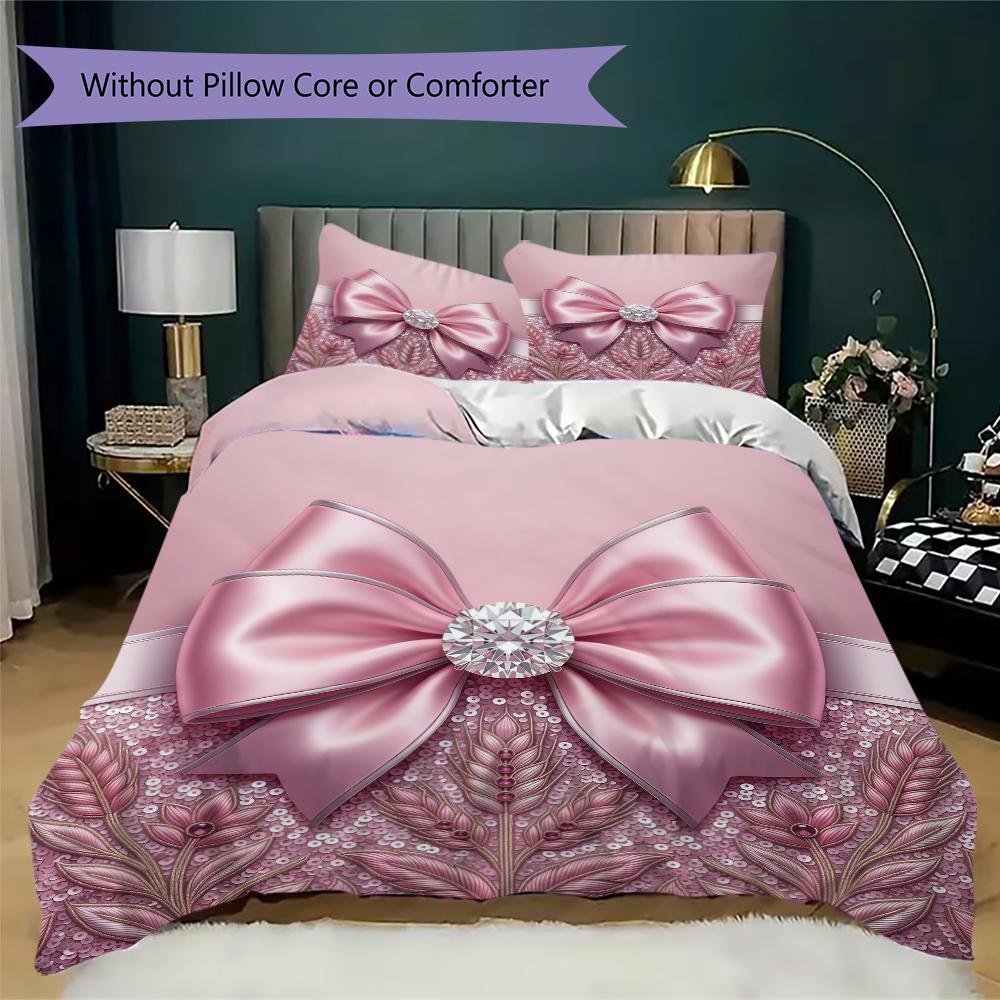 Luxury Bow Pattern Bedding uilt Set uilt Cover Pillowcase Home Decoration Birthday Gift (1 * duvet cover + 2 * pillowcase without core)