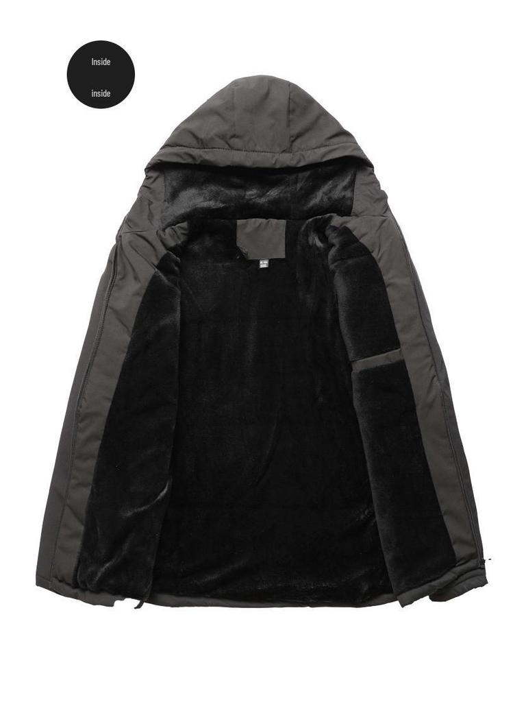 Зимняя мужская хлопковая куртка с капюшоном на флисовой подкладке для улицы: Повседневный и утолщенный дизайн из Японии и Южной Кореи.