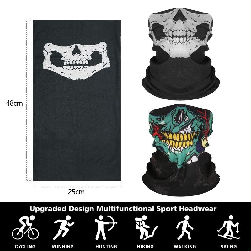 3PCS Bike Face Mask Bicycle Skull Wrap Scarf Motorcycle Mask Helmet Face Shield Washable Headband Breathable Cycling Equipment