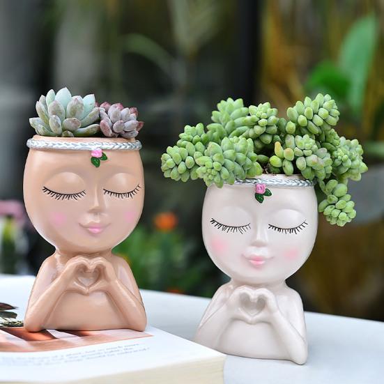 Цветочный горшок в виде лица в стиле Love Girl Head Plant Pot Small Lady Face Planter для суккулентных комнатных и уличных растений, центральный элемент рабочего стола для домашней жизни