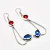 Swiss Blue Topaz, Garnet Gemstone 925 Silver Plated Jewelry Earring 2.46"