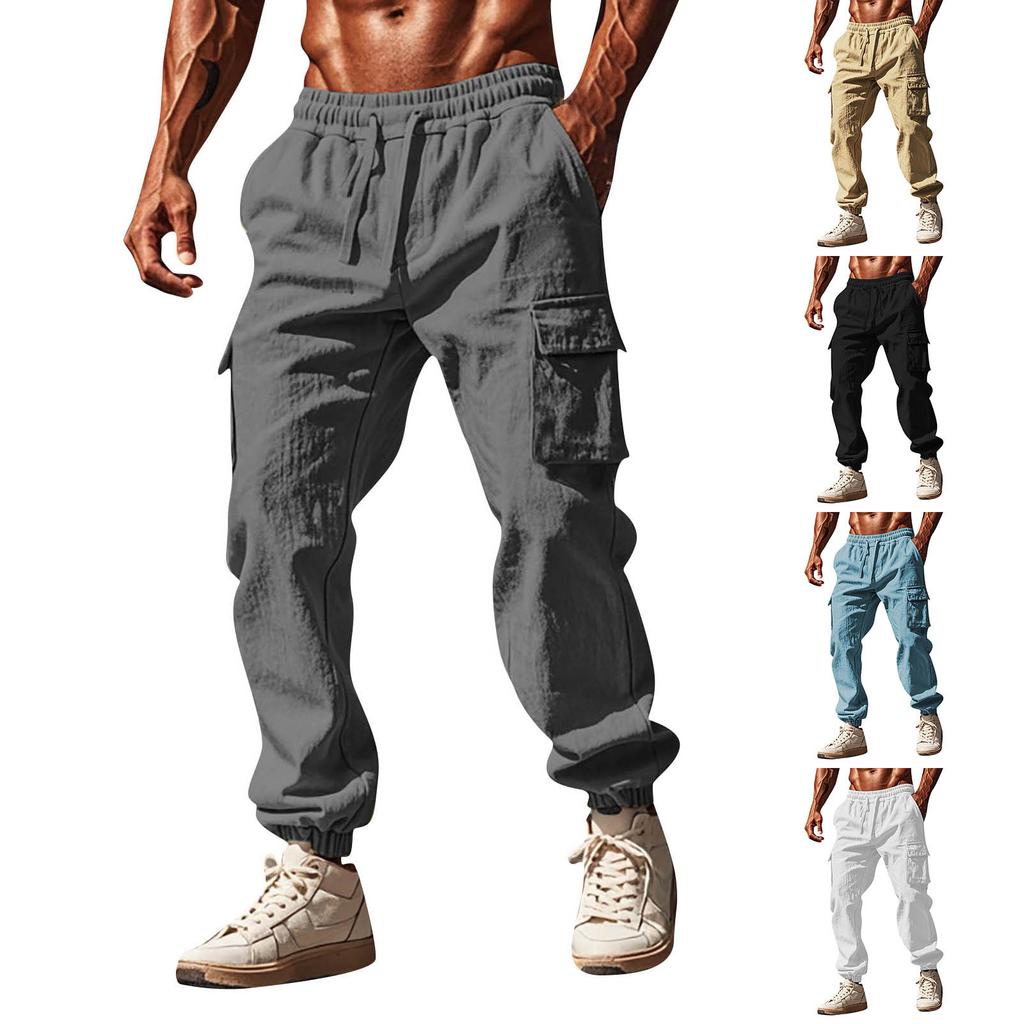 Men's Overalls Drawstring Multi Pocket Casual Pants Hiking Pants Cotton Twill Pants