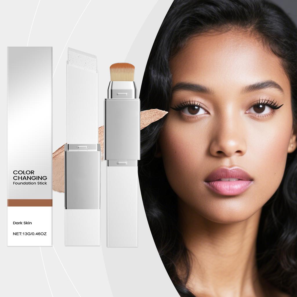 Deep Skin Tone 2-in-1 Color-Changing Foundation Stick, Naturally Moisturizing, Comfortable, Refreshing, Long-Lasting, Lightweight