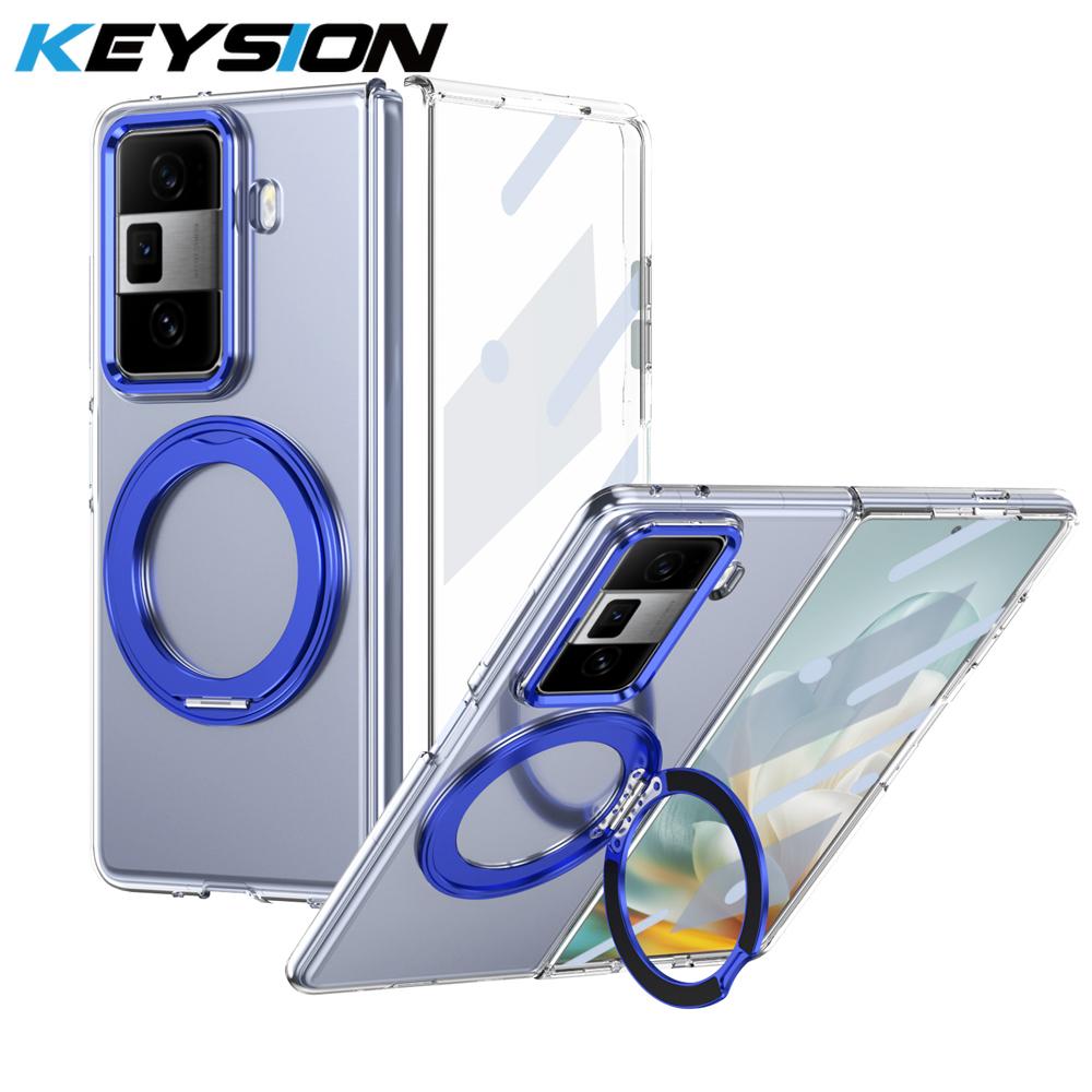 KEYSION Вращающийся на 360° магнитный чехол-подставка с кольцом для HONOR Magic Vs3, прозрачный жесткий чехол для ПК-телефона со стеклянным защитным экраном