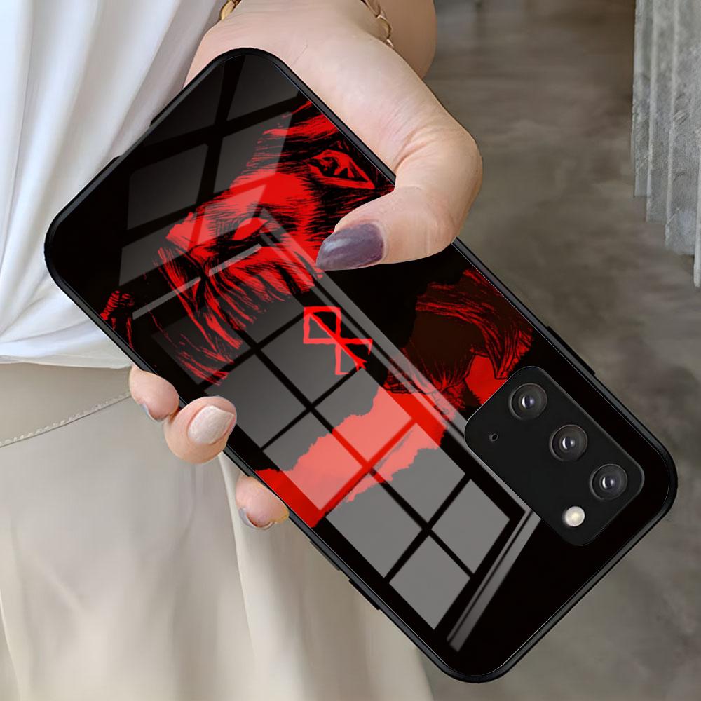 Чехол для телефона B-Berserk G-Guts для Samsung S26 S25 S24 FE S23 S22 S21 Plus S20 Ultra Note20Ultra Черная стеклянная крышка