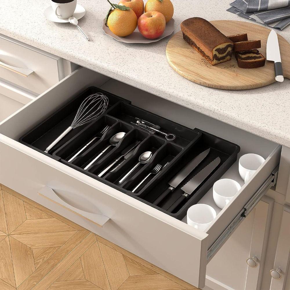 Storage Box Expandable Utensil Tray Plastic Kitchen Drawer Organizer Kitchen Gadgets
