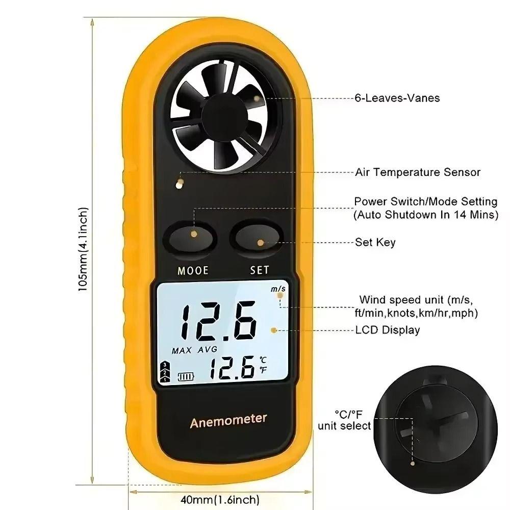 Mini Digital Anemometer Hand-held LCD Display Air Velocity Meter -10°C ~ 45°C 30m/s Wind Speed Gauge Airflow Testing