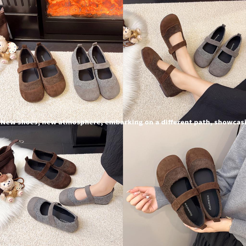 Ретро серый шерстяной слово с плоскими туфлями Мэри Джейн не устают ноги круглая голова балетки одинарные туфли женские