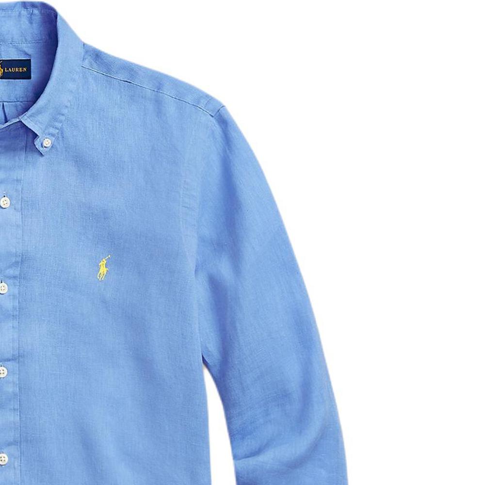 Polo Ralph Lauren Однотонная рубашка с вышитым логотипом и длинным рукавом, мужские рубашки, светло-голубой цвет 710866956-003
