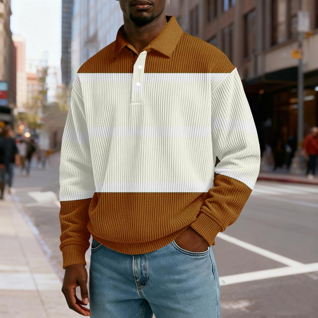 Мужская повседневная рубашка свободного кроя с воротником на пуговицах и длинными рукавами