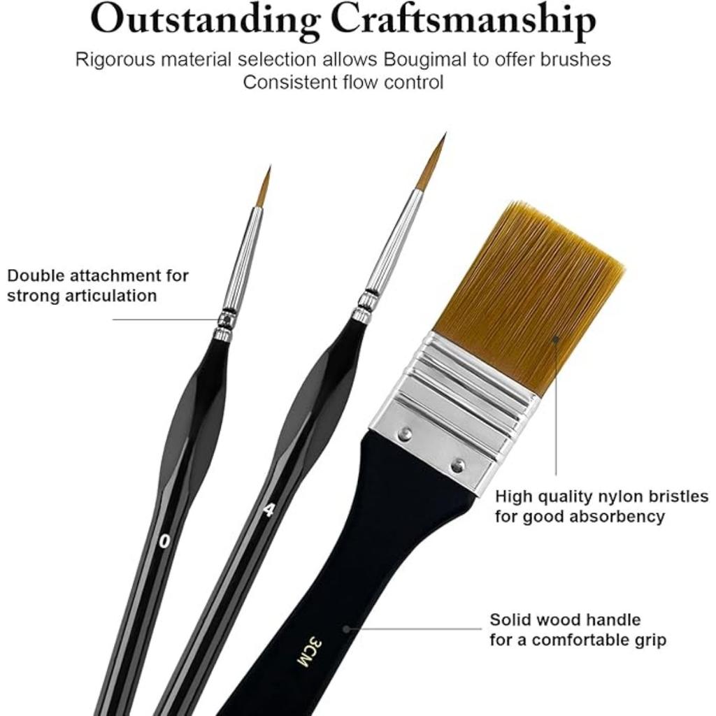 32 Pcs Paint Brushes for Acrylic Painting, Premium Nylon Bristles with Round, Filbert, Flat, Fan, Angle, Fine Detail Brush, Paint Brush Set