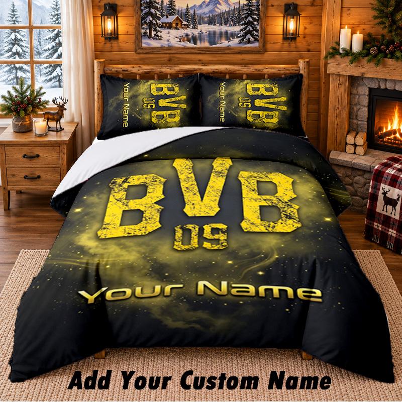 Borussia Dortmund Pattern Bedding 3Pcs Set Custom Name, Bed Sheet And Pillowcases For Home Bedroom