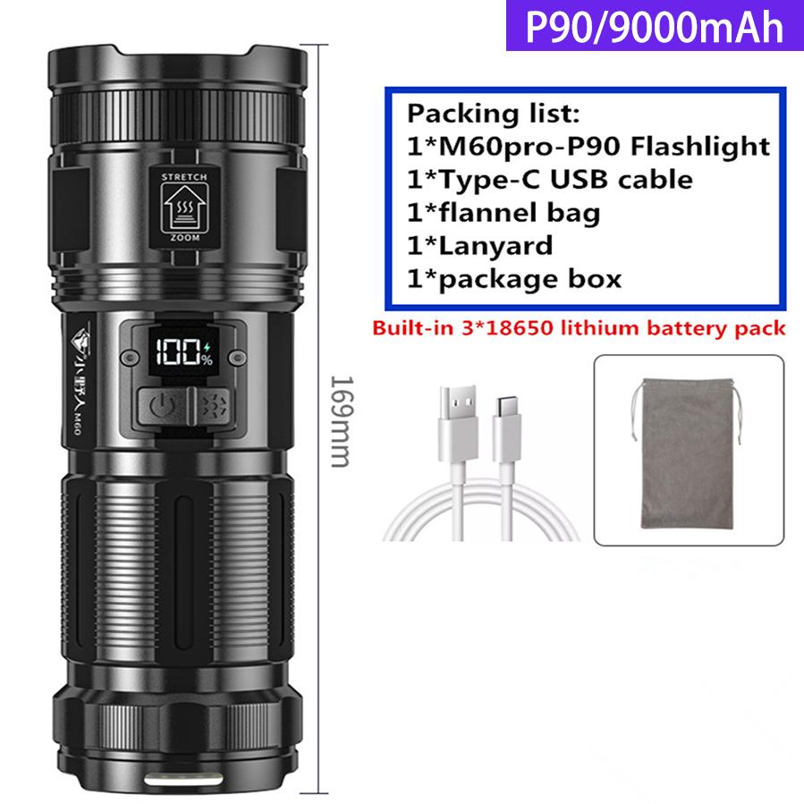 Powerful Flashlight Aluminum Camping Rechargeable USB Lamp Electric Teaser Personal Self Defense Lantern Power LED Work Light