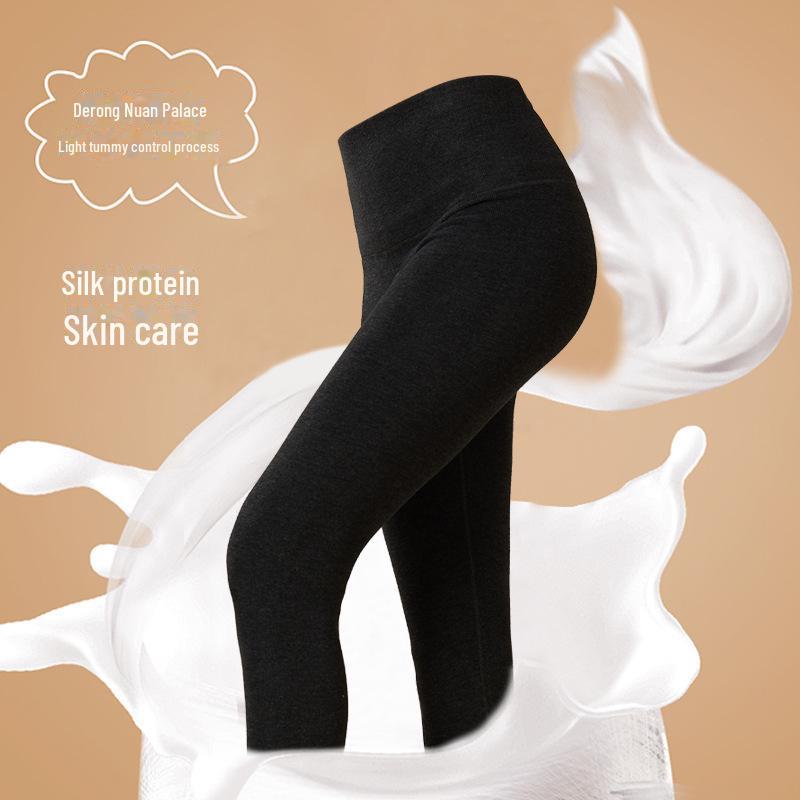 Women's Silk-Protein High Waist Velvet Pants, Black/Gray 2-Piece: Vertical Striped, Warm for Autumn/Winter