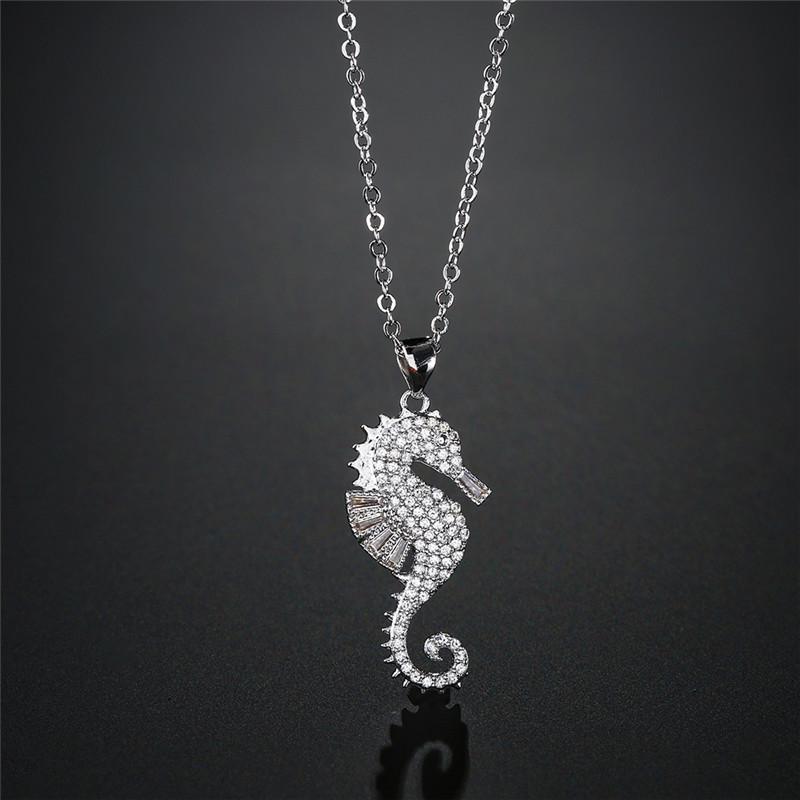 NEWBUY High Quality Copper Seahorse Pendant Necklace For Elegant Women Clear Cubic Zirconia Inlay Female Party Jewelry 4 Colors