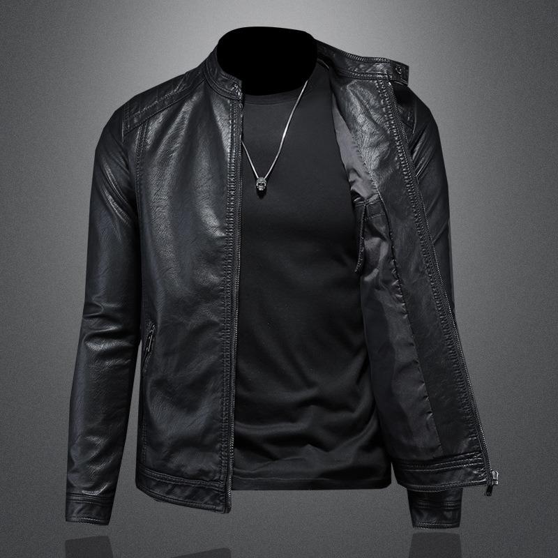Marvel Venom Locomotive Leather Jacket Men's Spring New Stand-Up Collar Trend Slim-Fit Simple Leather Jacket Casual Short Jacket