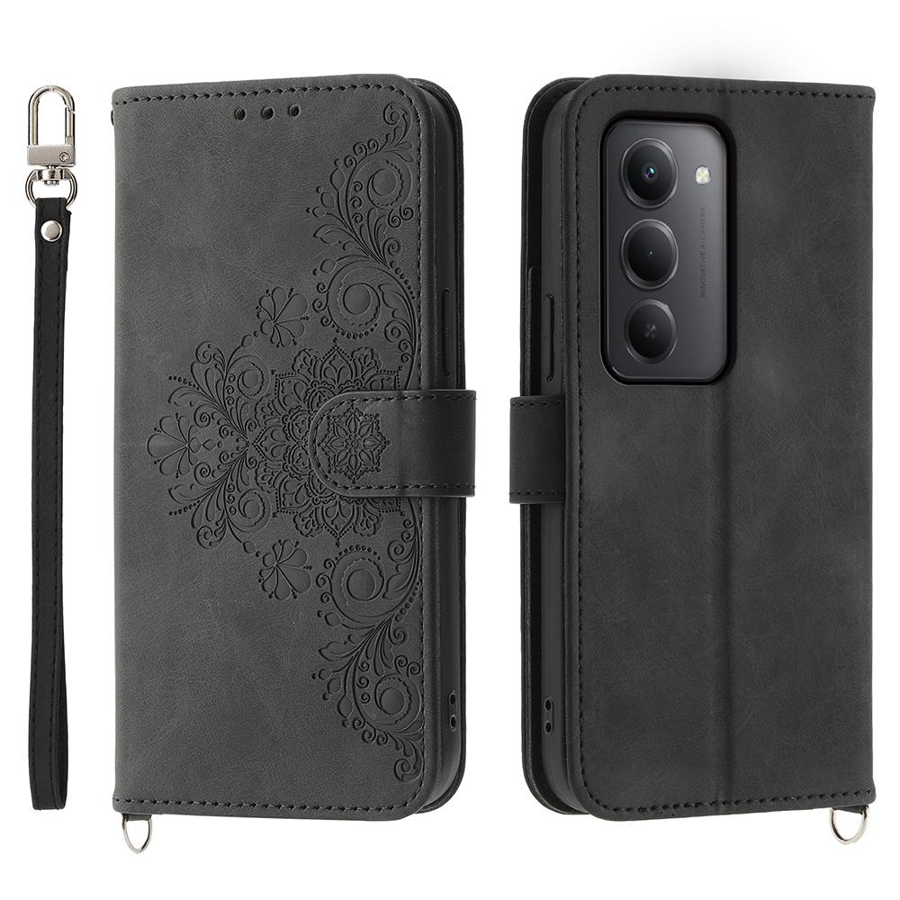 Для Xiaomi Redmi 15 4G (США) (171 мм) Чехол-кошелек из искусственной кожи с цветочным узором и ремешком