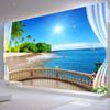 3D Wall Wallpaper Painting Balcony Window Sea View Large Mural Beach Landscape Living Room Bedroom Mural