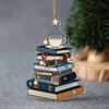 2D Акриловая Подвеска-Украшение в Виде Стопки Книг и Кофе Плоская Печать Книги Елочные Украшения Рождественские Подарки для Любителей Книг