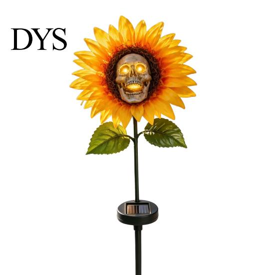 Day of The Dead Outdoor Decoration Solar Garden Stake Light, Gothic Skull And Sunflower Statue Lamp, Halloween Decor Waterproof LED Landscape