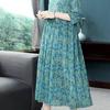Lady Dress Flower Print Pleated A-line Big Hem Half Sleeves Round Neck Mid Waist Plus Size Mid-calf Length Dating Commuting Midi Dress