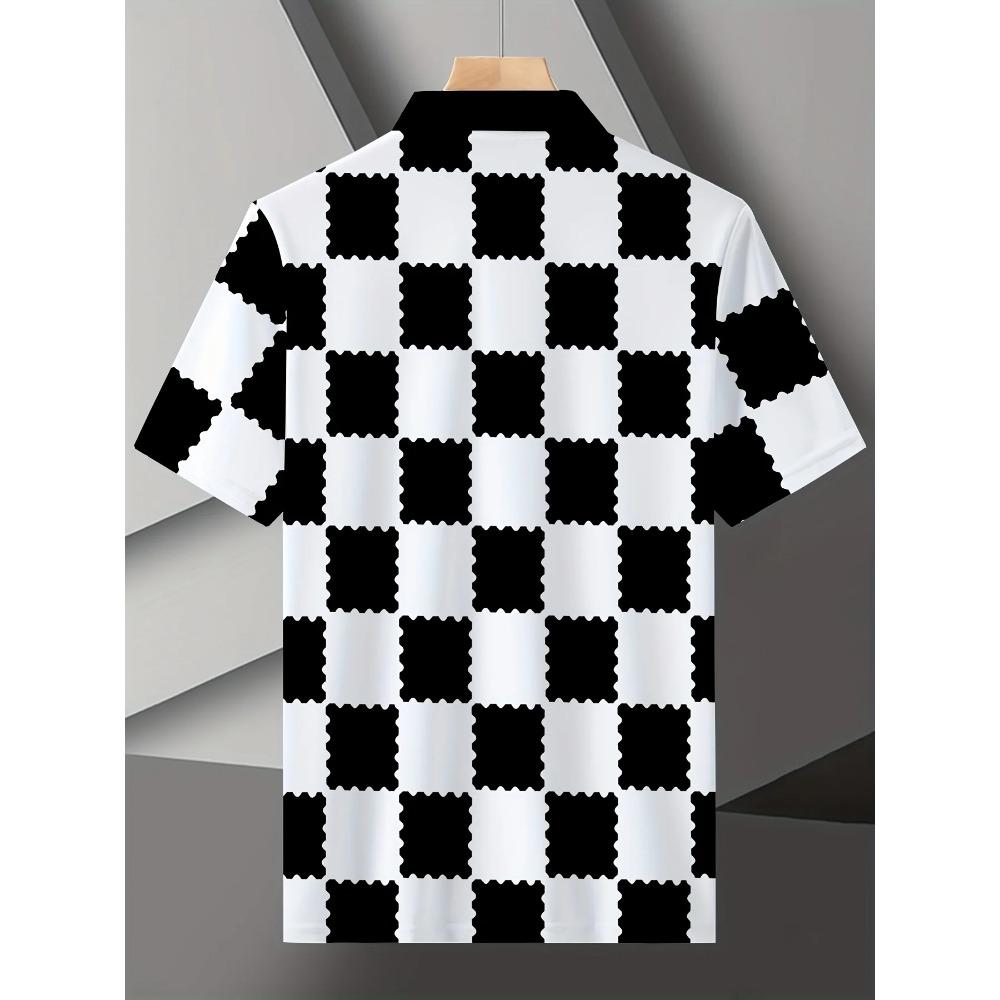 Летняя новая мужская футболка-поло с коротким рукавом 2026 года с повседневным модным и удобным 3D-принтом в клетку