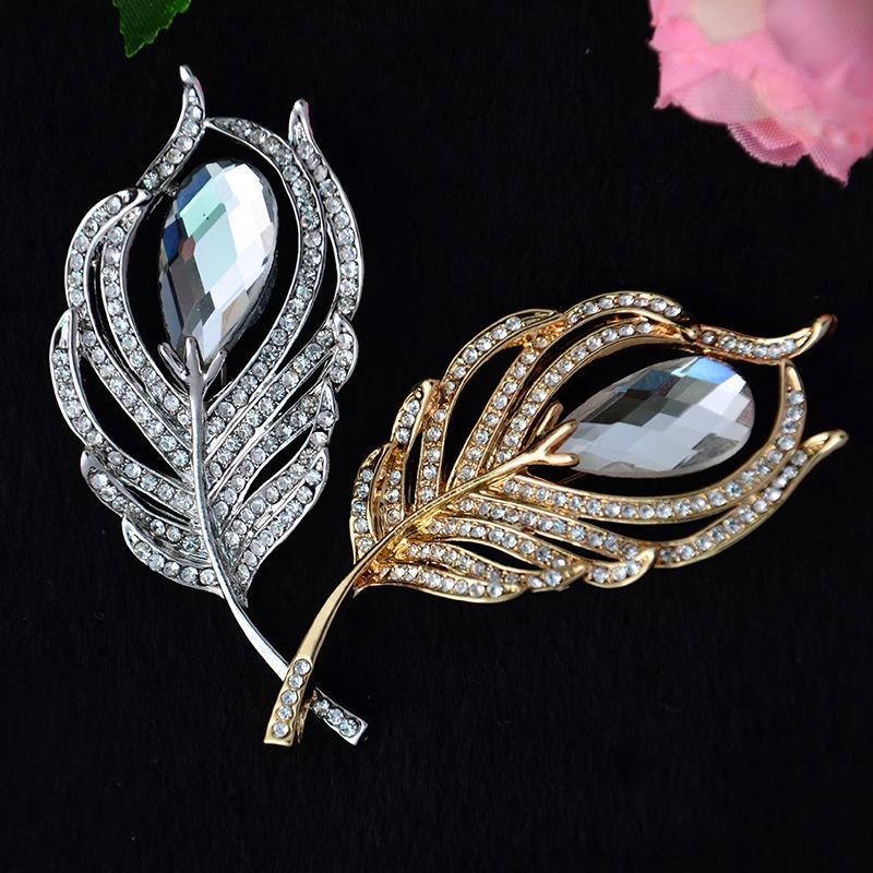 Diamond Peacock Feather Brooch Women'S High-End Crystal Fashion Clothing Accessories Brooch Pin, Alloy Brooch