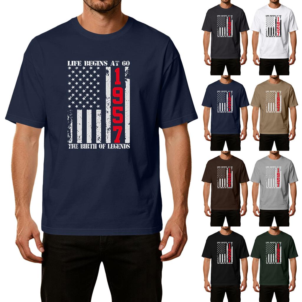 Men's Printed Casual Ice Silk T-Shirt Life at 60 1957 The of Short Sleeve Crew Neck Tee for Everyday Wear