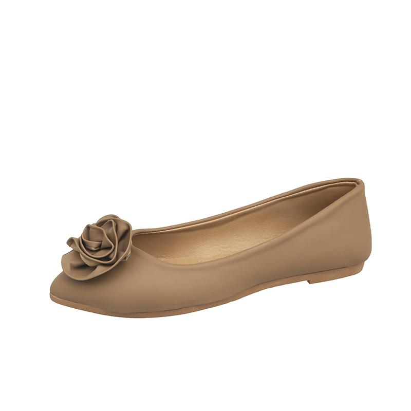 Fashion Women's Large Size Flat Shoes Autumn New Pointed Head Shallow Mouth Flower Light Soft Sole Non-slip Single Shoes