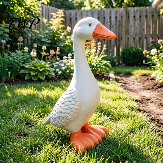 Wind-resistant Garden Decor Goose Statue 6"/12" Realistic White Sculpture Resin Decorative Figurine Fillable Base for Outdoor Porch Lawn Yard