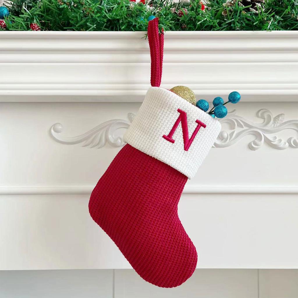Рождественские чулки, маленькие вышитые буквы, вязаные рождественские подвесные чулки, украшения, декор для рождественской вечеринки