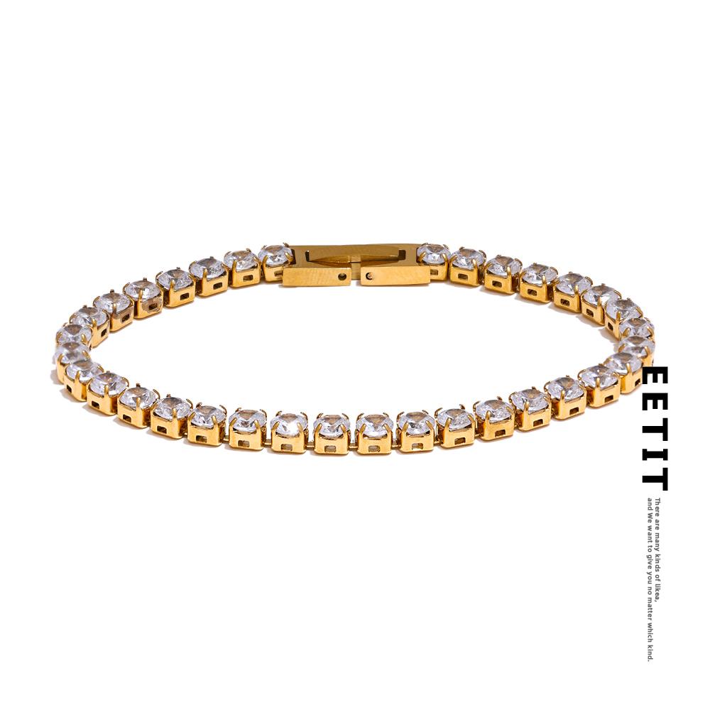 Eetit 4mm High Quality Shiny Cubic Zirconia Chain Wrist Bracelet Bangle for Women Stainless Steel Exquisite Premium Jewelry New