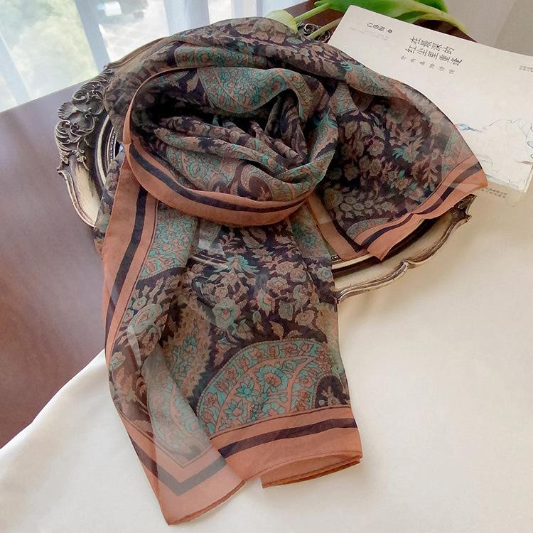 Spring Style Cicada Wings Long Silk Scarf for Women Spring and Autumn Thin Style Fashionable and Versatile Georgette Multi-color Printed Long Scarf