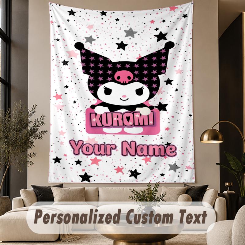 Custom Text Printed Tapestry Kuromi Pattern Large Wall Hanging Indoor Room Decor