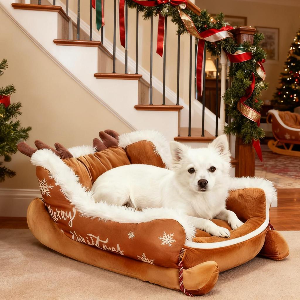 Sleigh Bed For Dogs Christmas Warm Puppy Nest Small Dog Warm Cave For Pet Parents Animal Lovers Cold Weather Home Office Living
