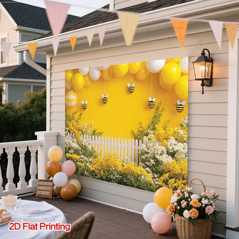 2D Bumblebee Garden Backdrop - Kids Birthday Photography Background for Party